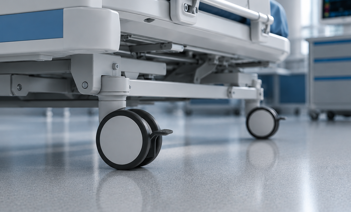 Hospital bed with TWTL medical castor wheel